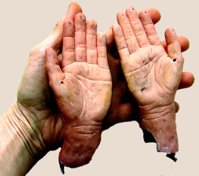 wax modeling of hands in progress