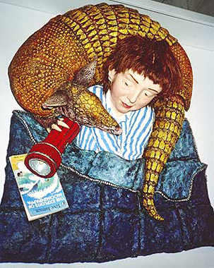 boy with armadillow as pillow