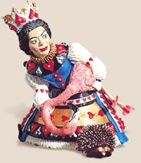 sculpture of queen of hearts playing croquet